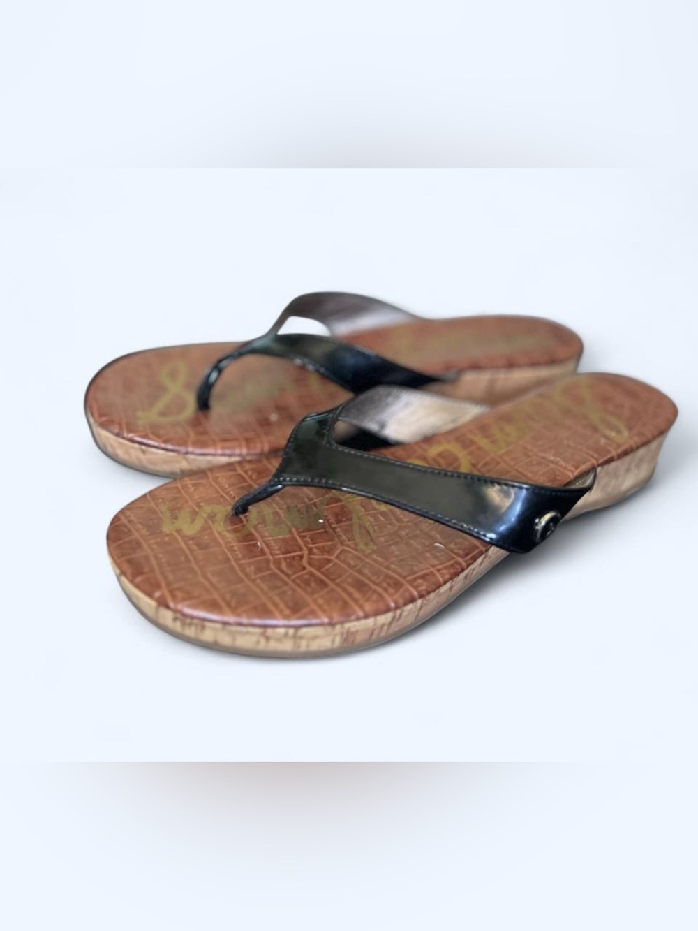 Sam Edelman Romy black Patent Thong Slip-on Sandals Size 7 Summer Beachy